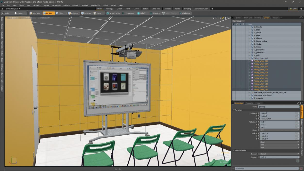 Classroom Interior with Projector and Chairs 3D model