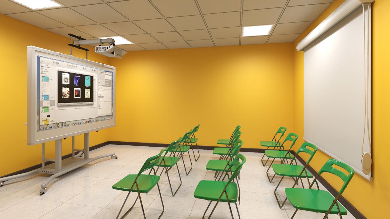 Classroom Interior with Projector and Chairs 3D model