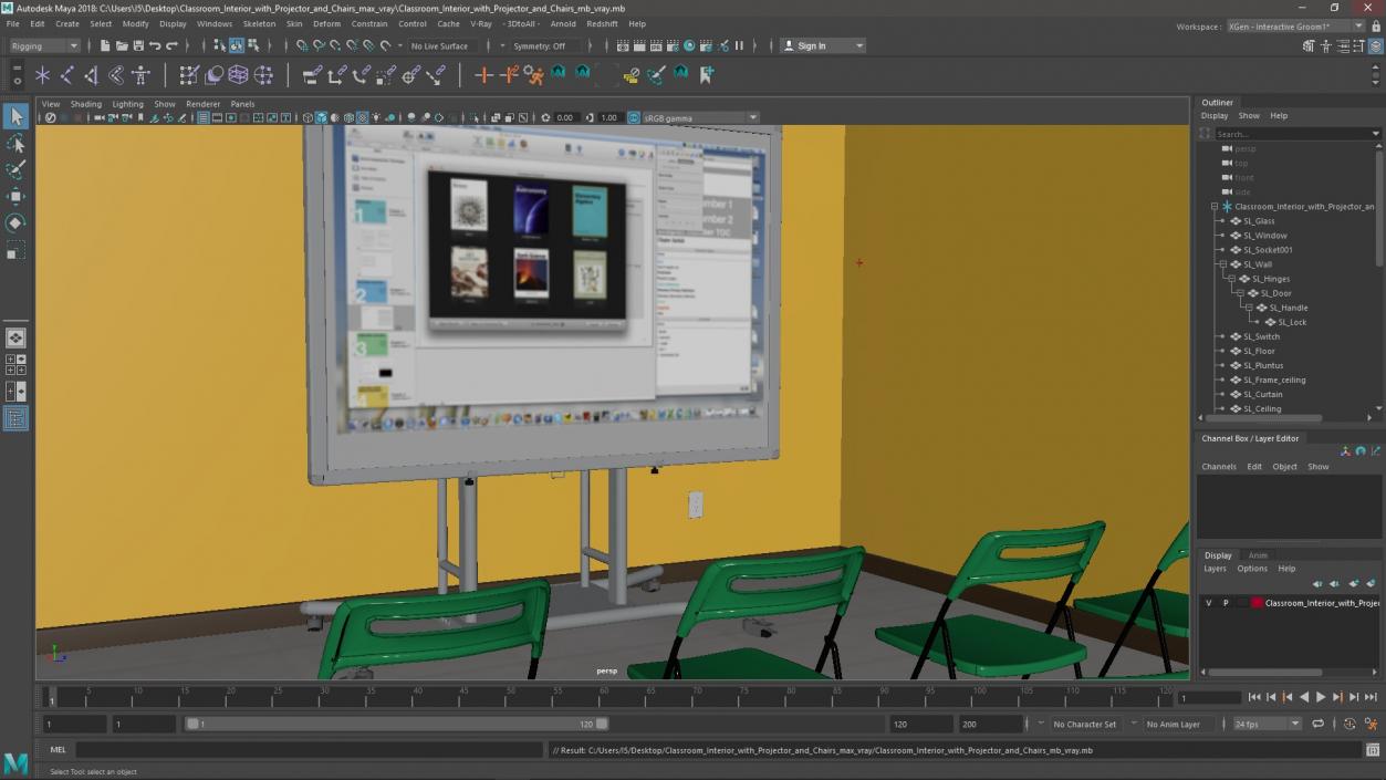 Classroom Interior with Projector and Chairs 3D model