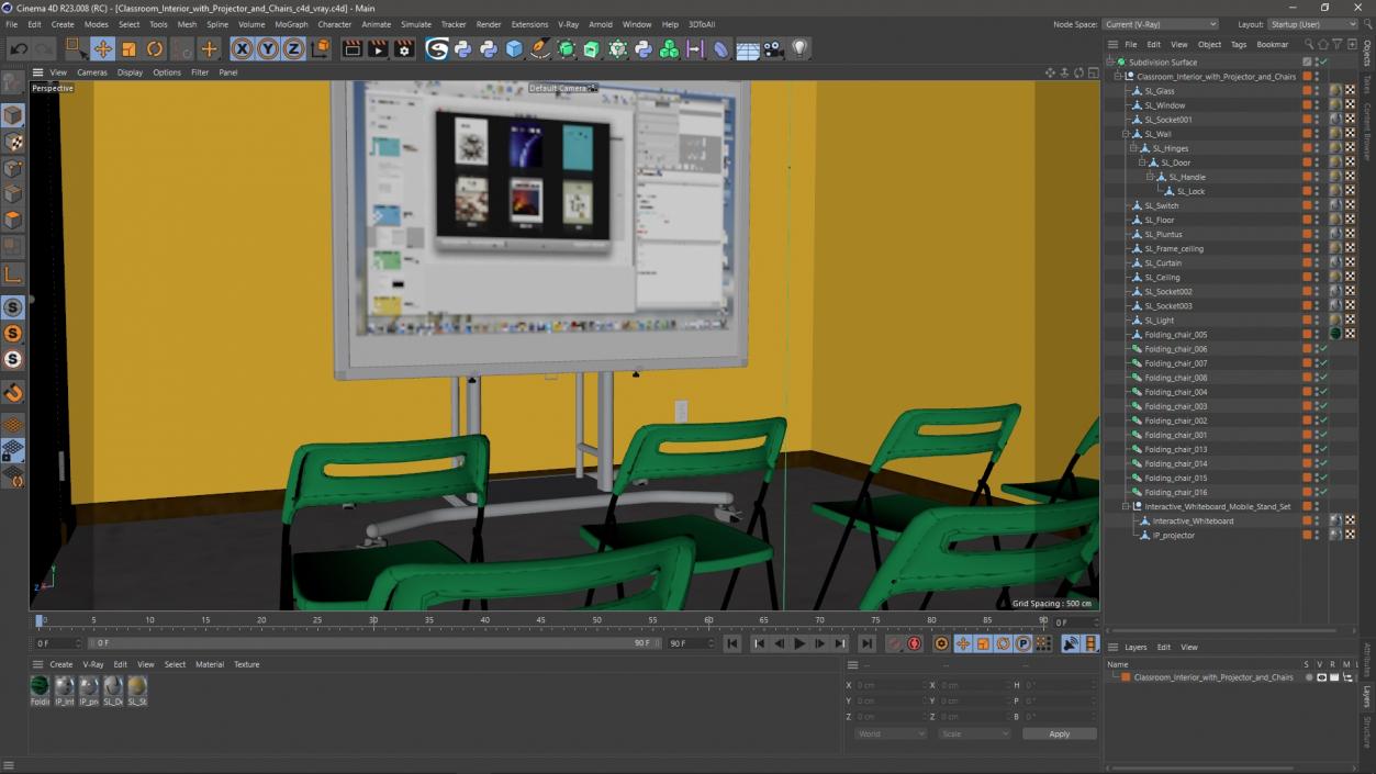 Classroom Interior with Projector and Chairs 3D model