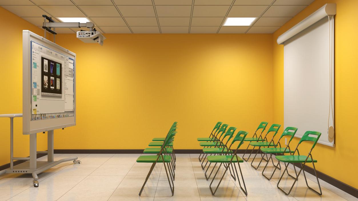 Classroom Interior with Projector and Chairs 3D model