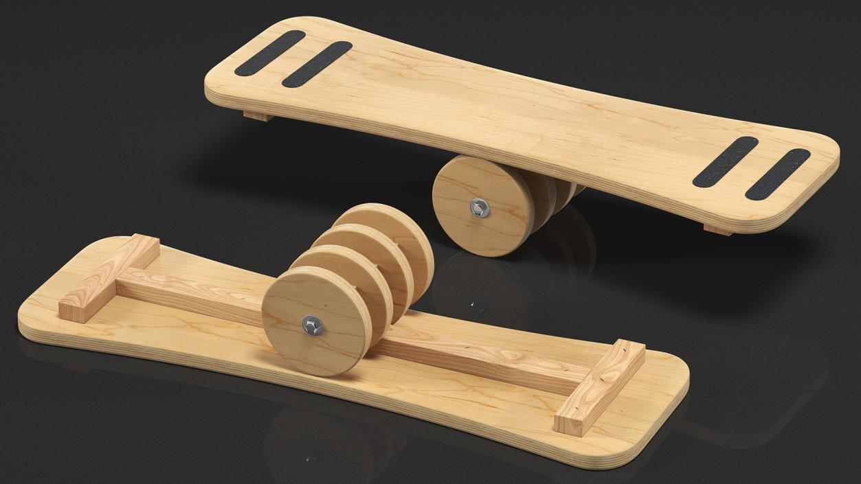 Wooden Balance Board with Roller 3D