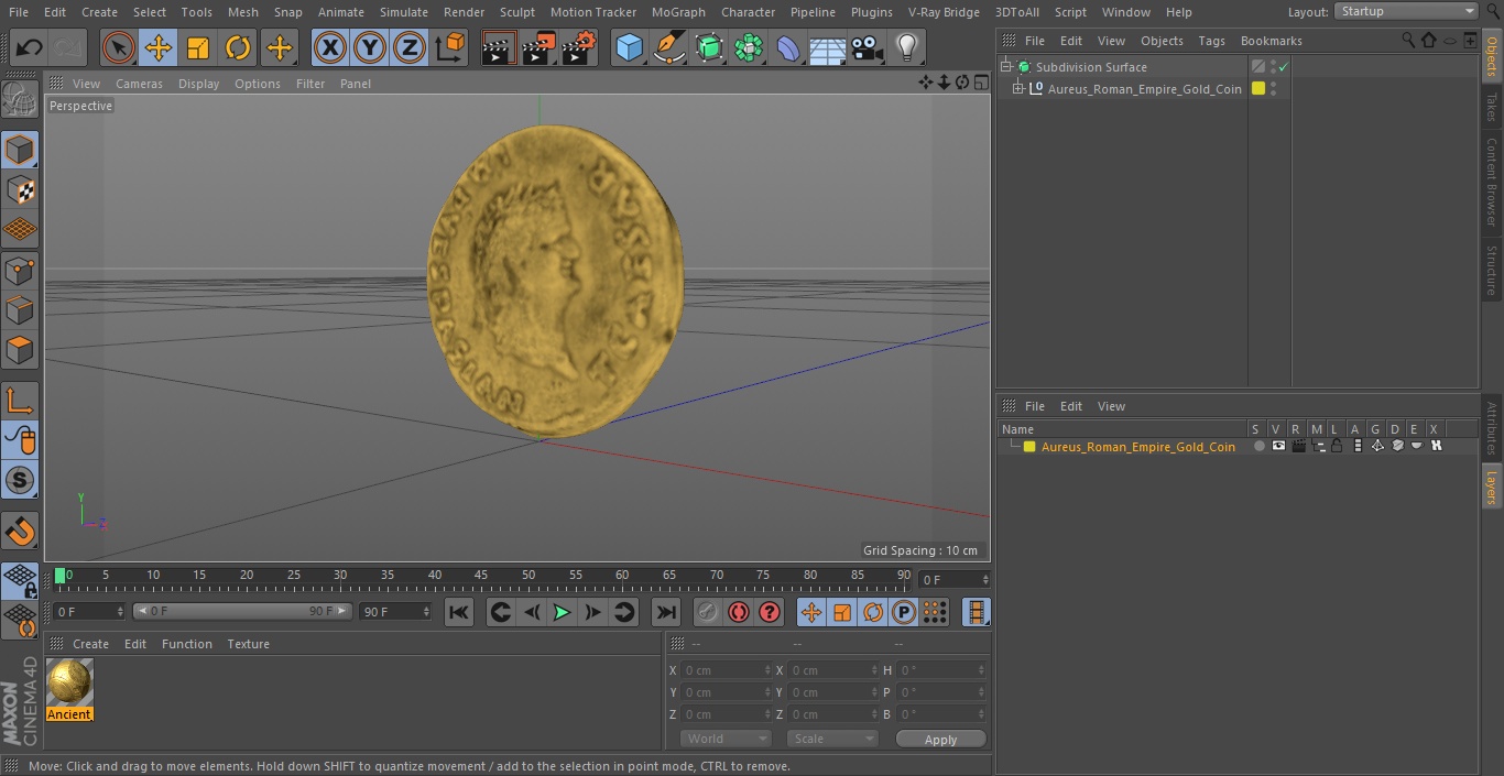 Aureus Roman Empire Gold Coin 3D model