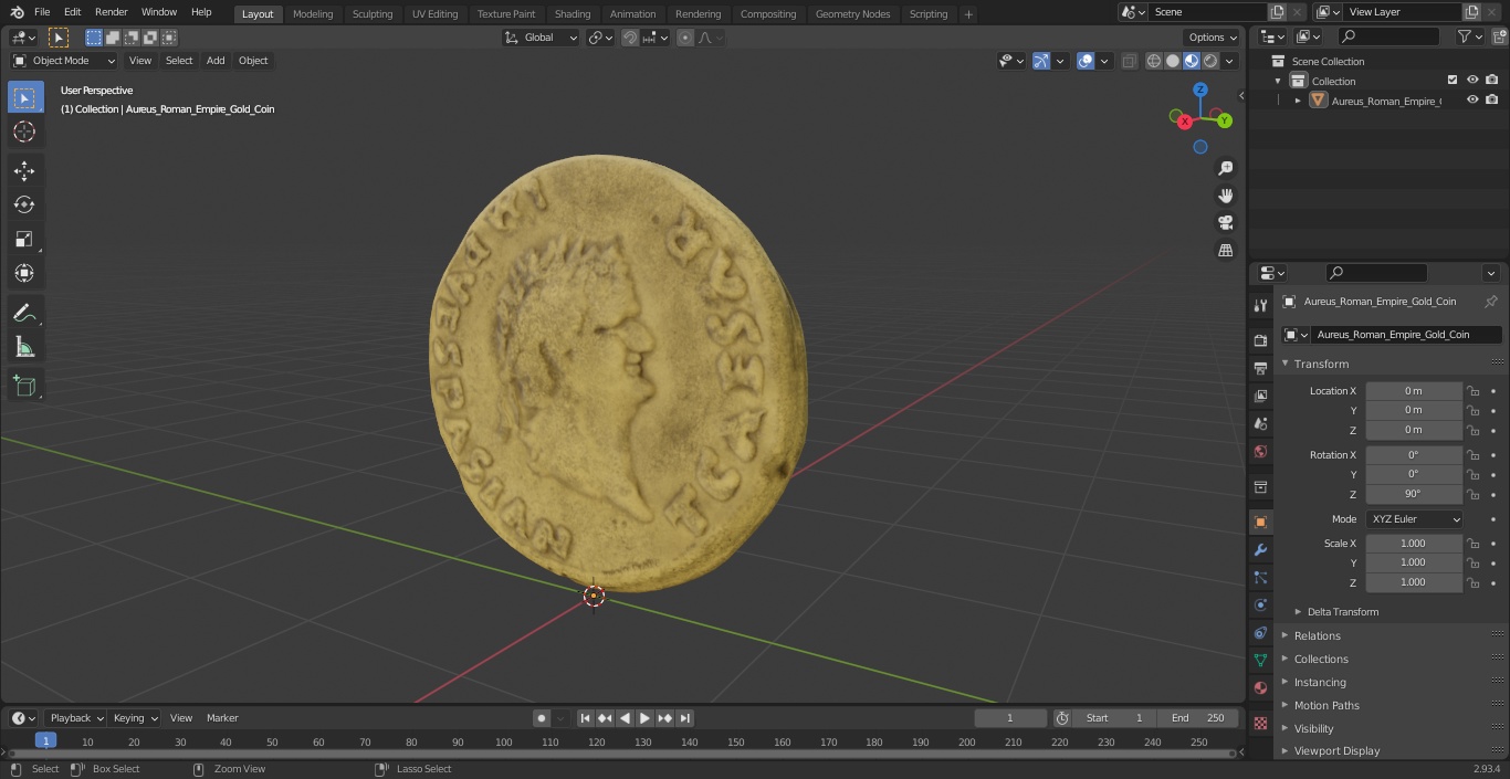 Aureus Roman Empire Gold Coin 3D model