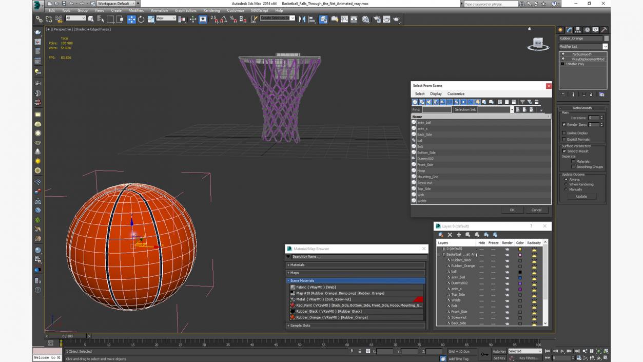 Animated Basketball Falls Through the Net(1) 3D model