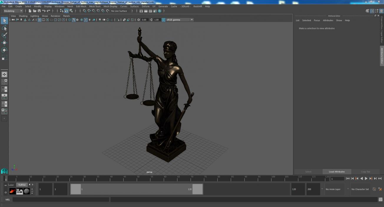 Antique Bronze Statue of Justice 3D