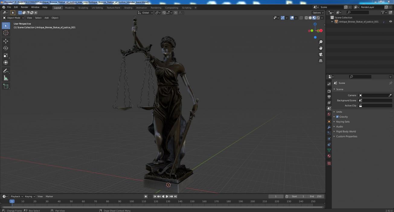 Antique Bronze Statue of Justice 3D