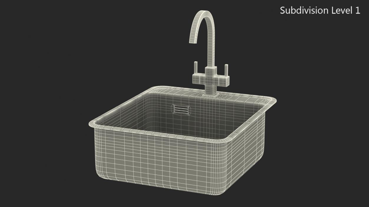 3D Stainless Steel Inset Sink with Angular Tap model