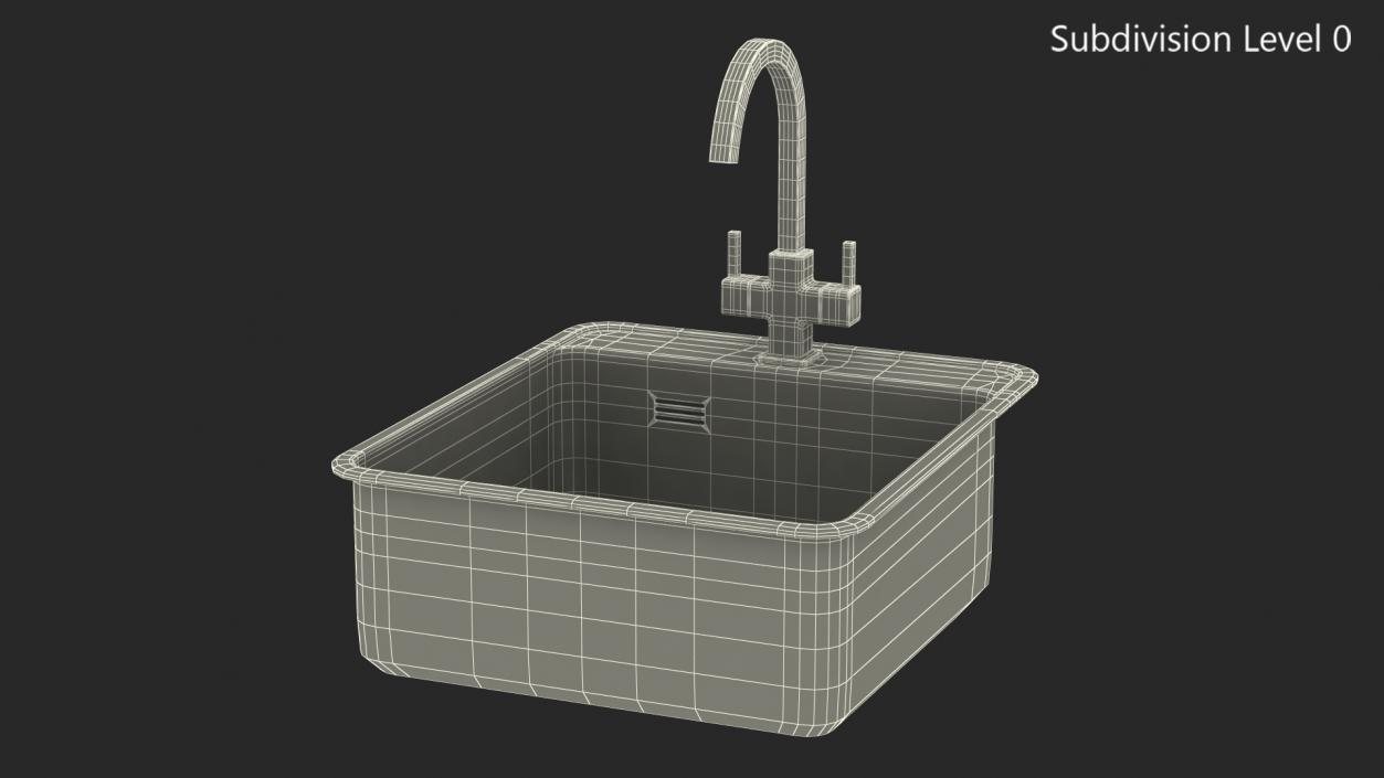 3D Stainless Steel Inset Sink with Angular Tap model