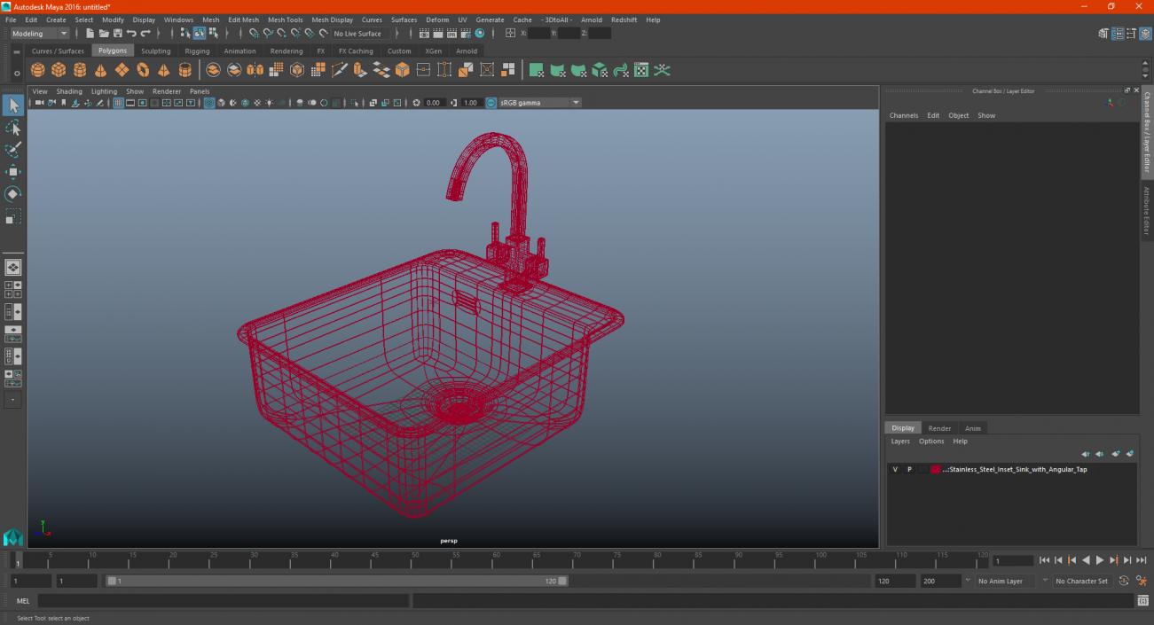 3D Stainless Steel Inset Sink with Angular Tap model