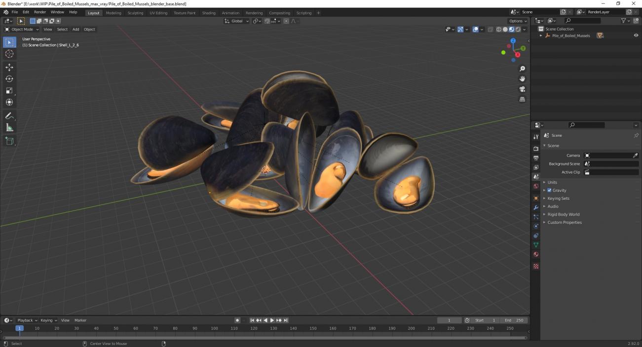 Pile of Boiled Mussels 3D