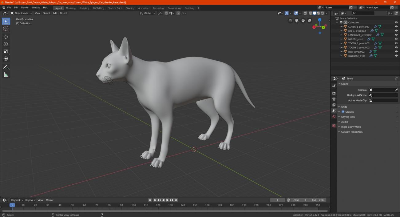 Cream White Sphynx Cat 3D