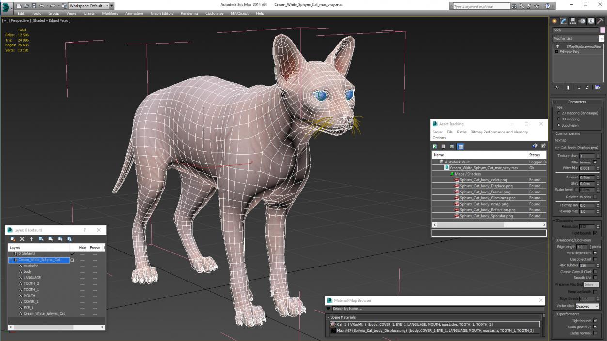 Cream White Sphynx Cat 3D