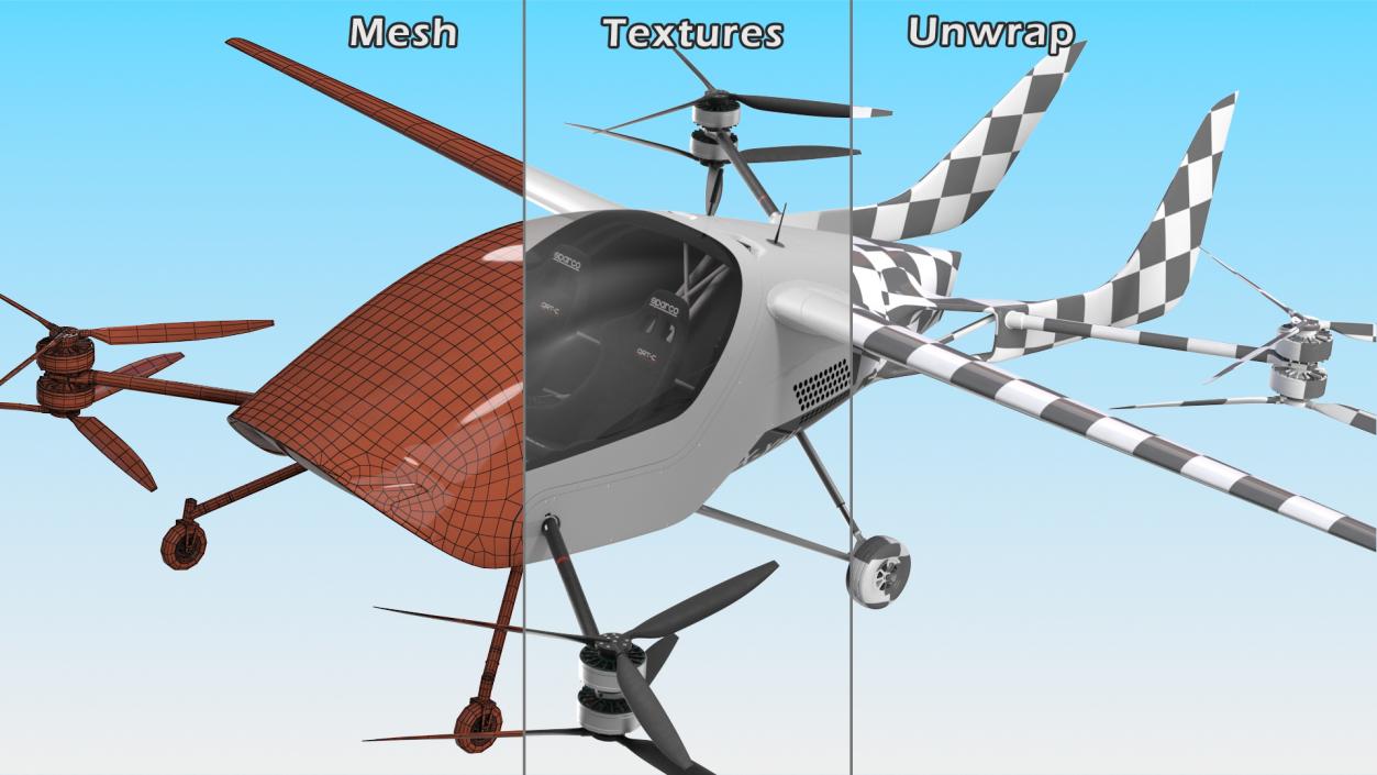 3D model eVTOL Air One Two Seater Aeroplane Rigged for Maya