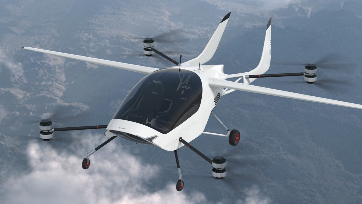 3D model eVTOL Air One Two Seater Aeroplane Rigged for Cinema 4D