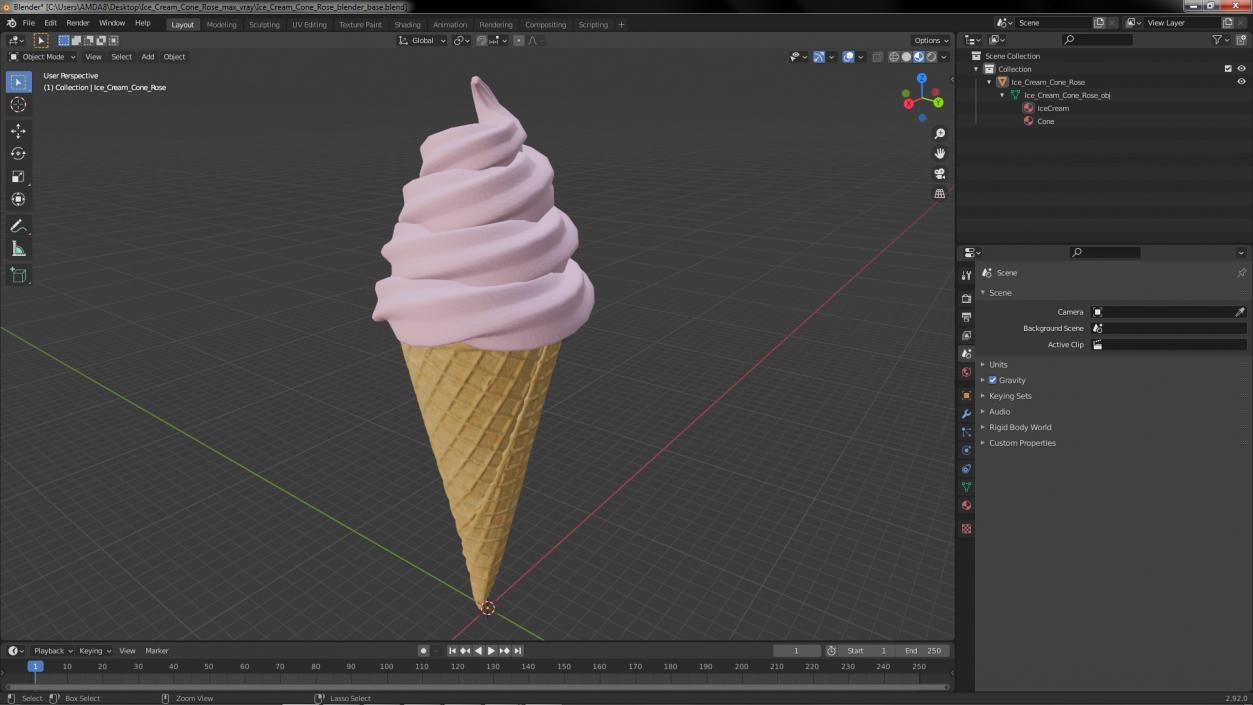 Ice Cream Cone Rose 3D model