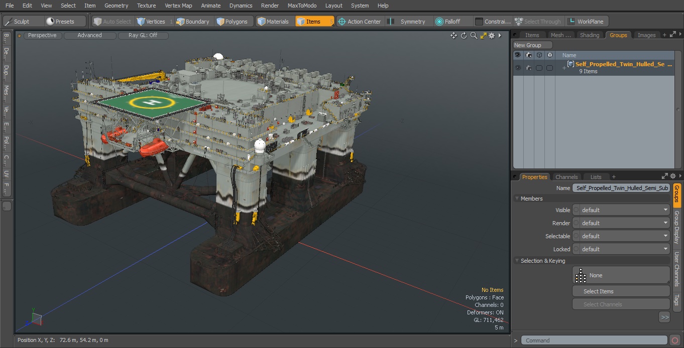 Self Propelled Twin Hulled Semi Submersible Platform 3D