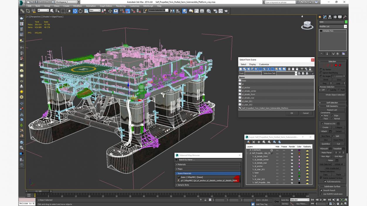 Self Propelled Twin Hulled Semi Submersible Platform 3D