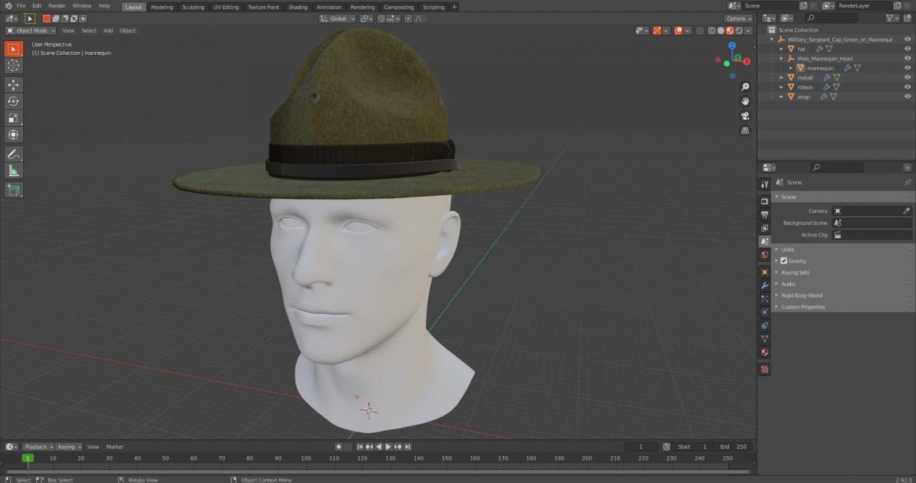 3D model Military Sergeant Cap Green on Mannequin