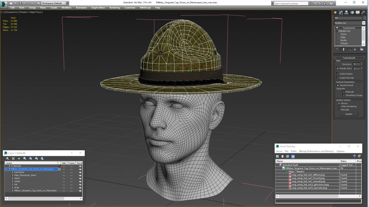 3D model Military Sergeant Cap Green on Mannequin