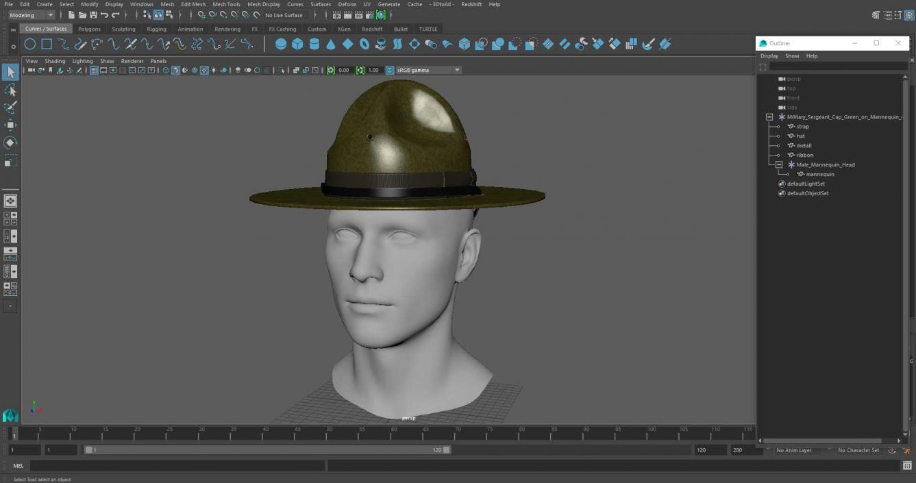 3D model Military Sergeant Cap Green on Mannequin