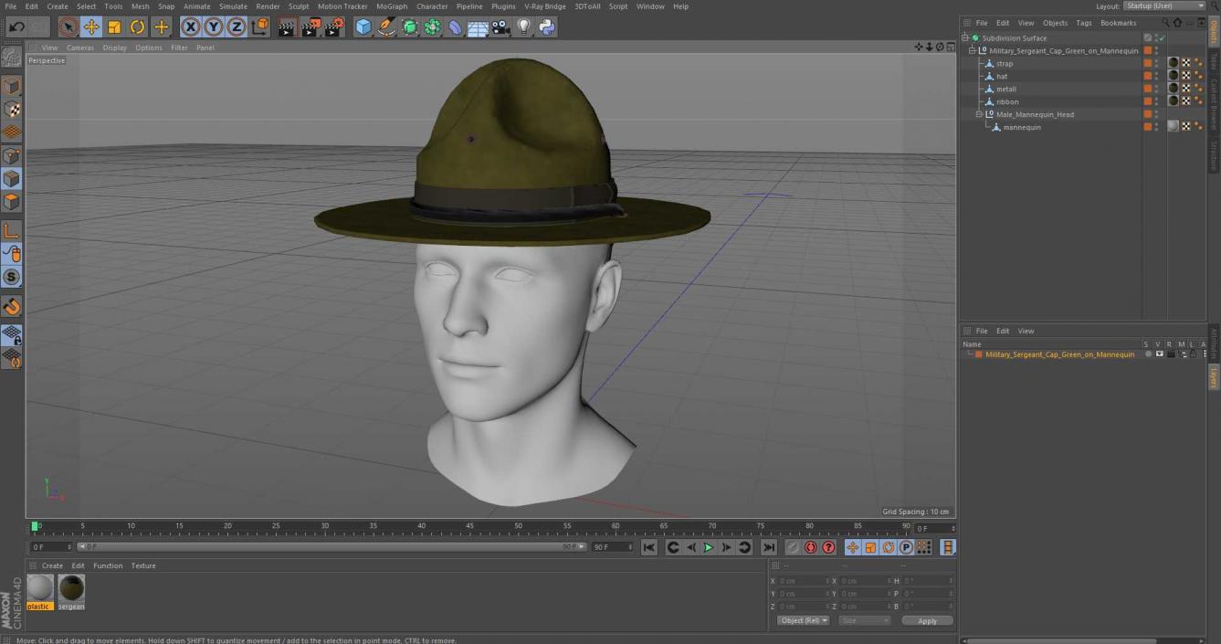 3D model Military Sergeant Cap Green on Mannequin