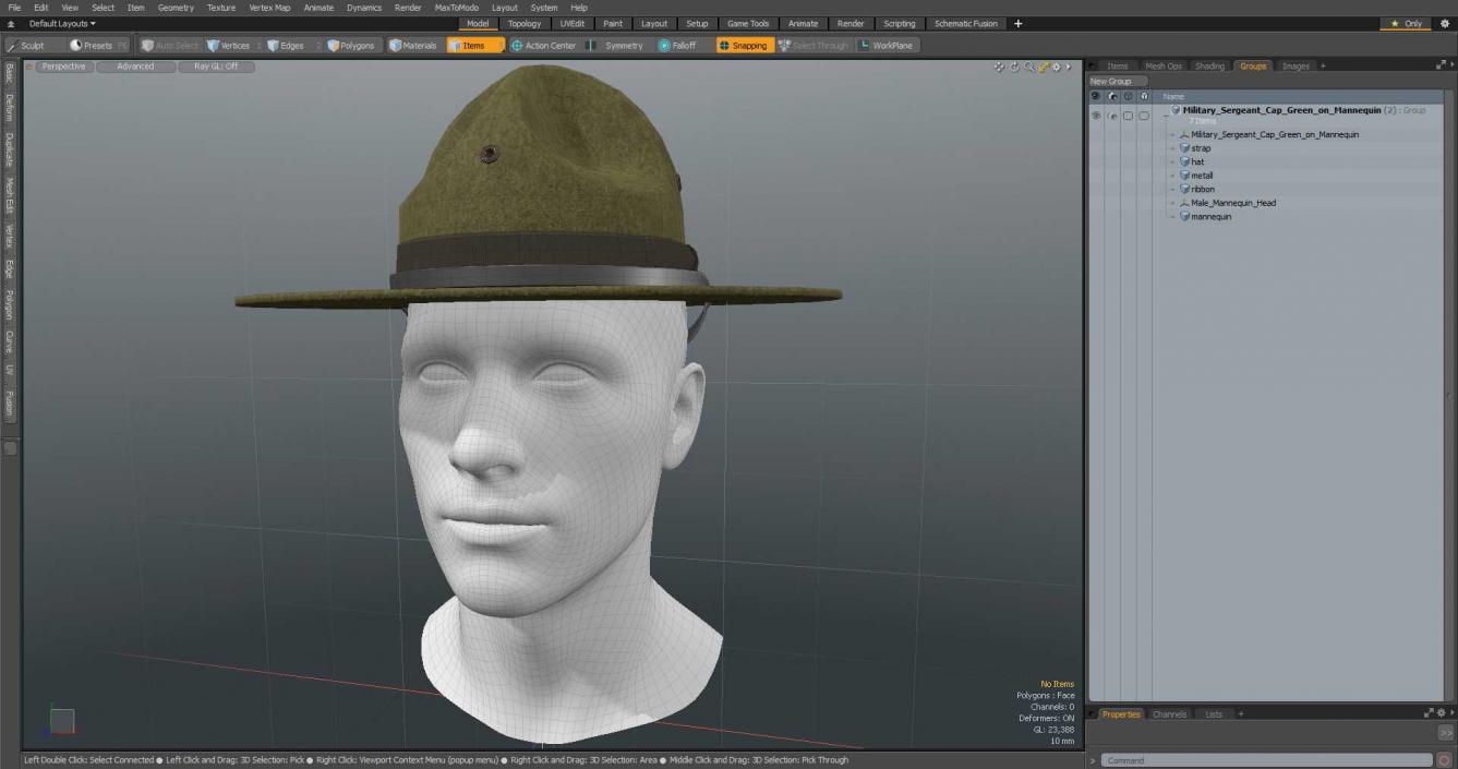 3D model Military Sergeant Cap Green on Mannequin