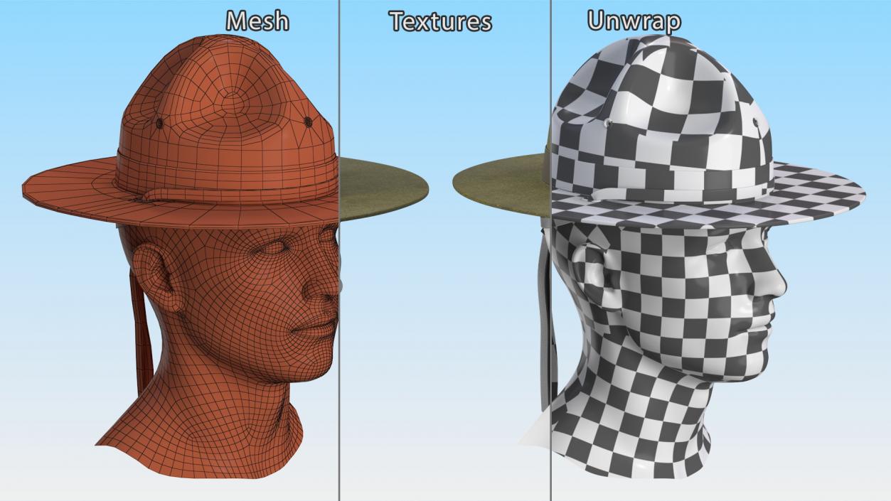 3D model Military Sergeant Cap Green on Mannequin