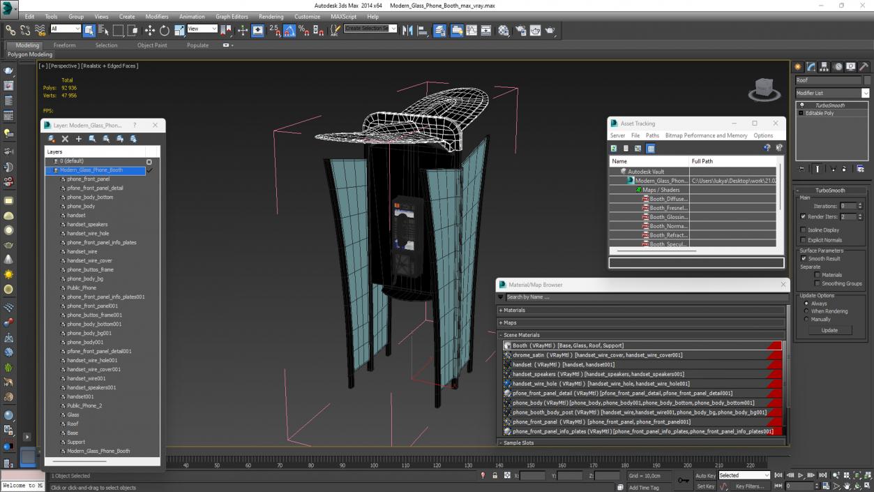 Modern Glass Phone Booth 3D model