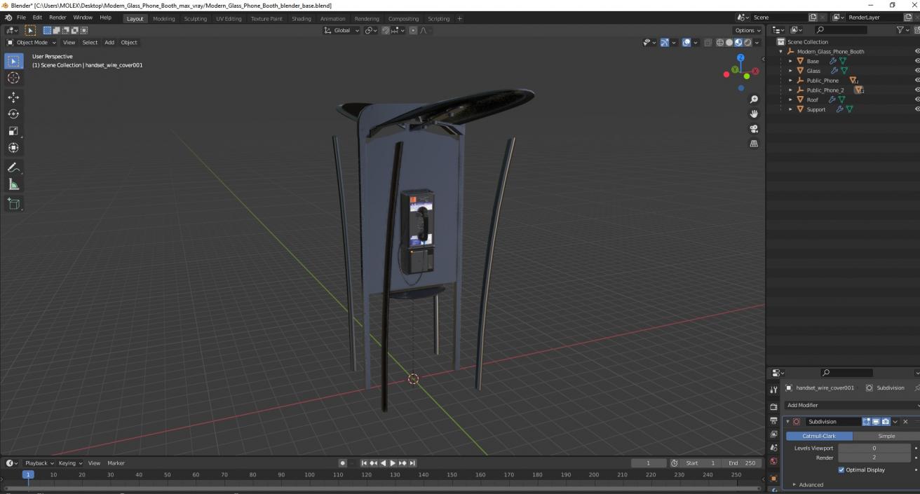 Modern Glass Phone Booth 3D model