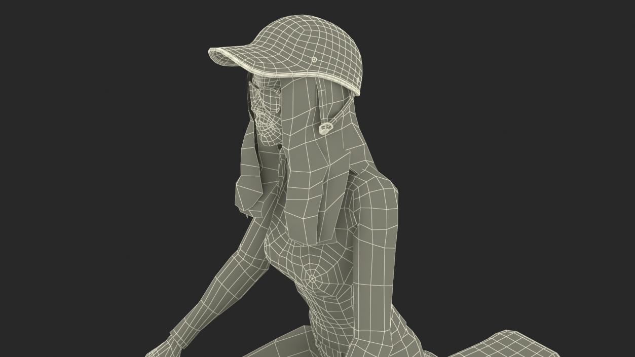 3D model Female Character on Scooter with Cap Safety Helmet