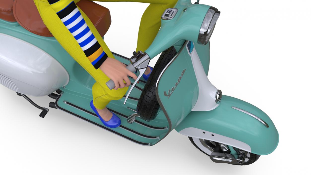 3D model Female Character on Scooter with Cap Safety Helmet