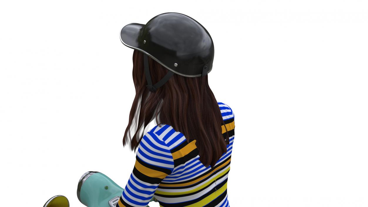 3D model Female Character on Scooter with Cap Safety Helmet