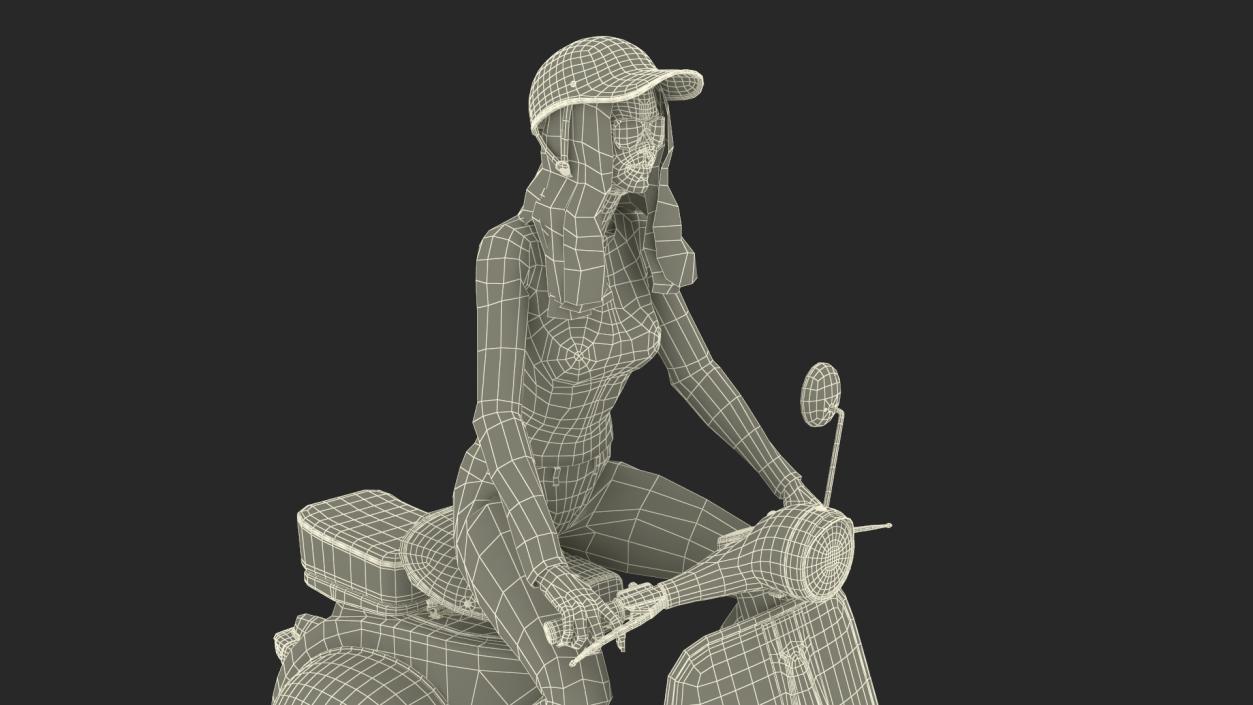 3D model Female Character on Scooter with Cap Safety Helmet