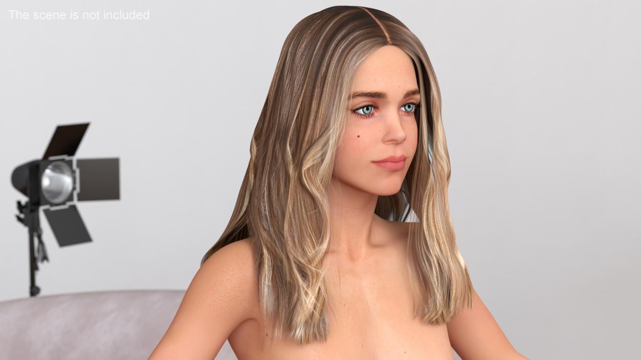 3D Caucasian Naked Woman T-pose model