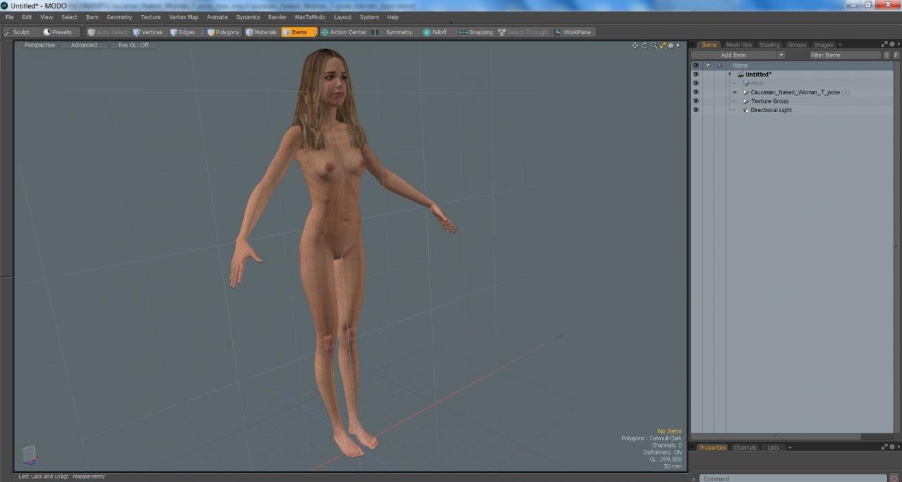 3D Caucasian Naked Woman T-pose model