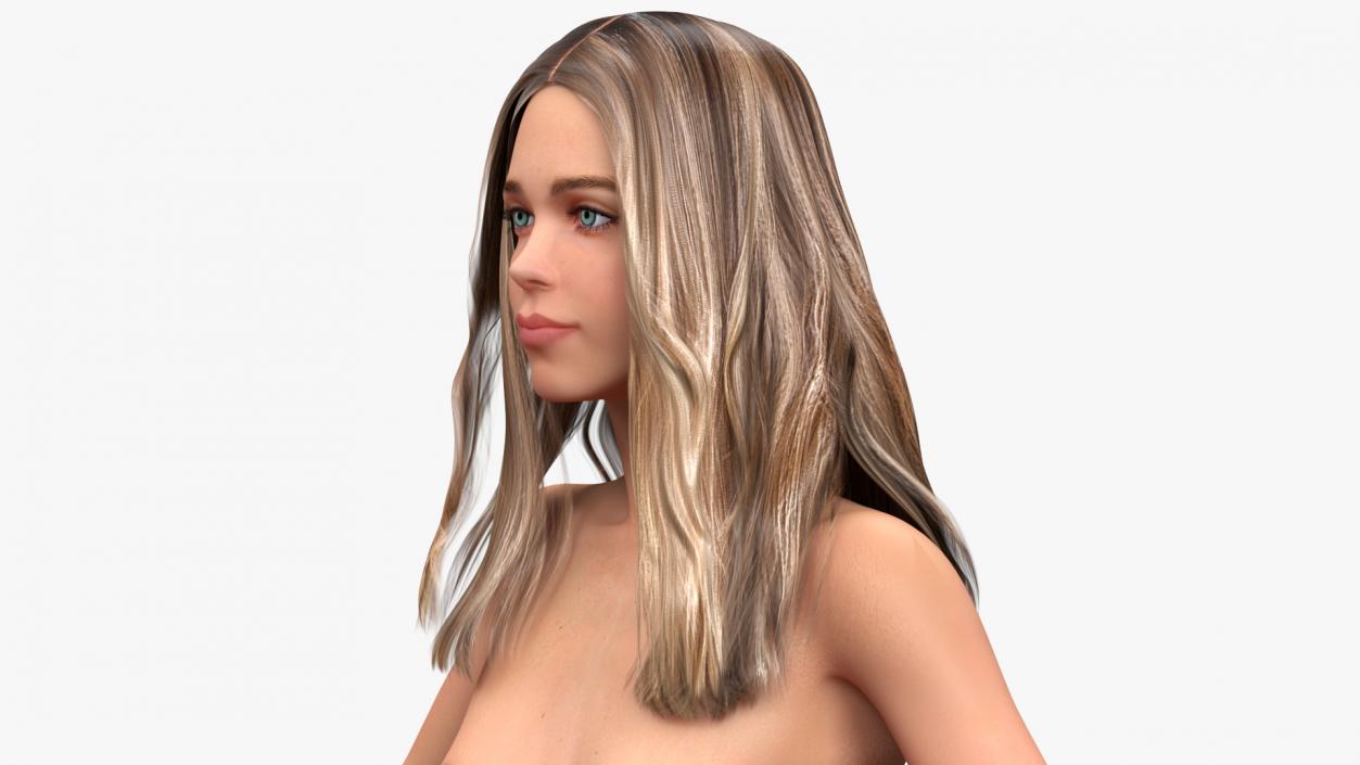 3D Caucasian Naked Woman T-pose model