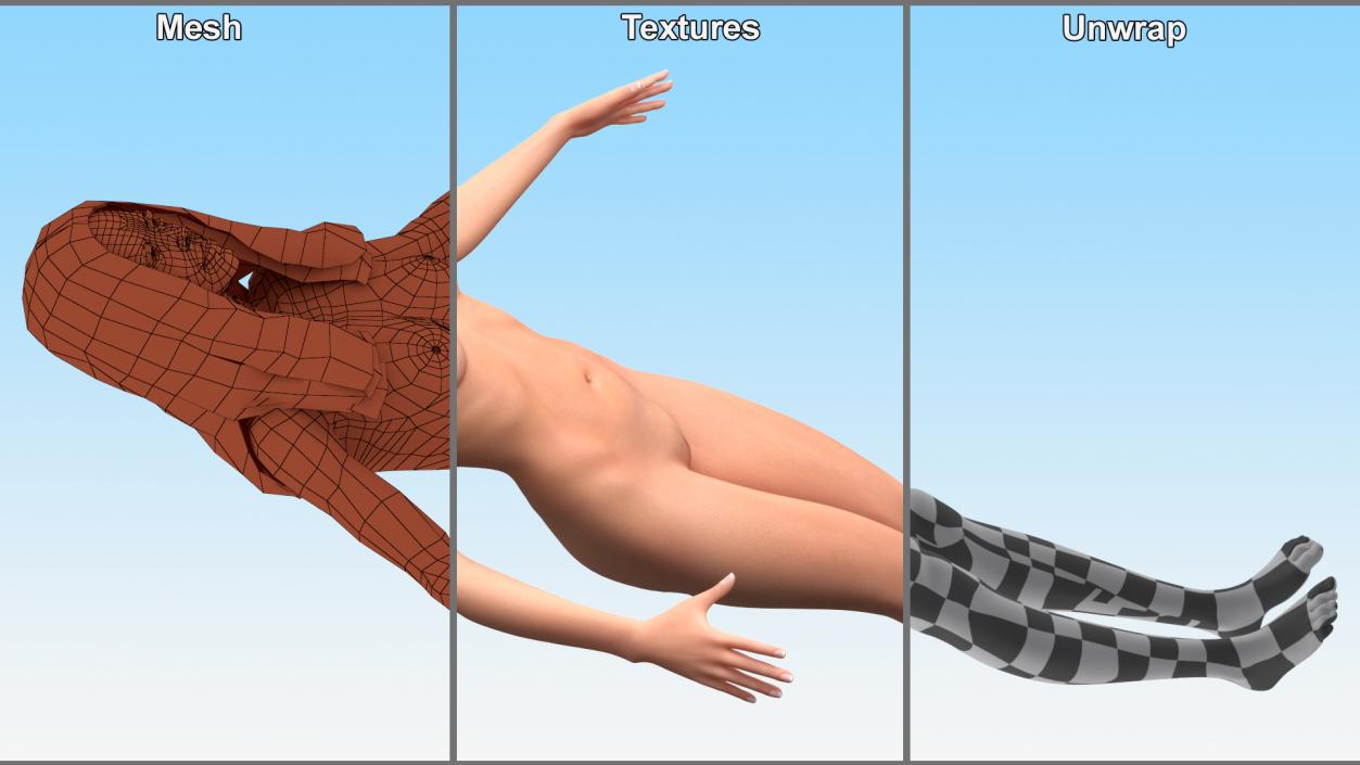 3D Caucasian Naked Woman T-pose model