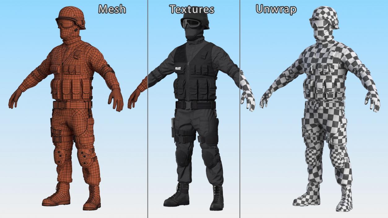 3D model SWAT Police Officer Tactical Gear 2