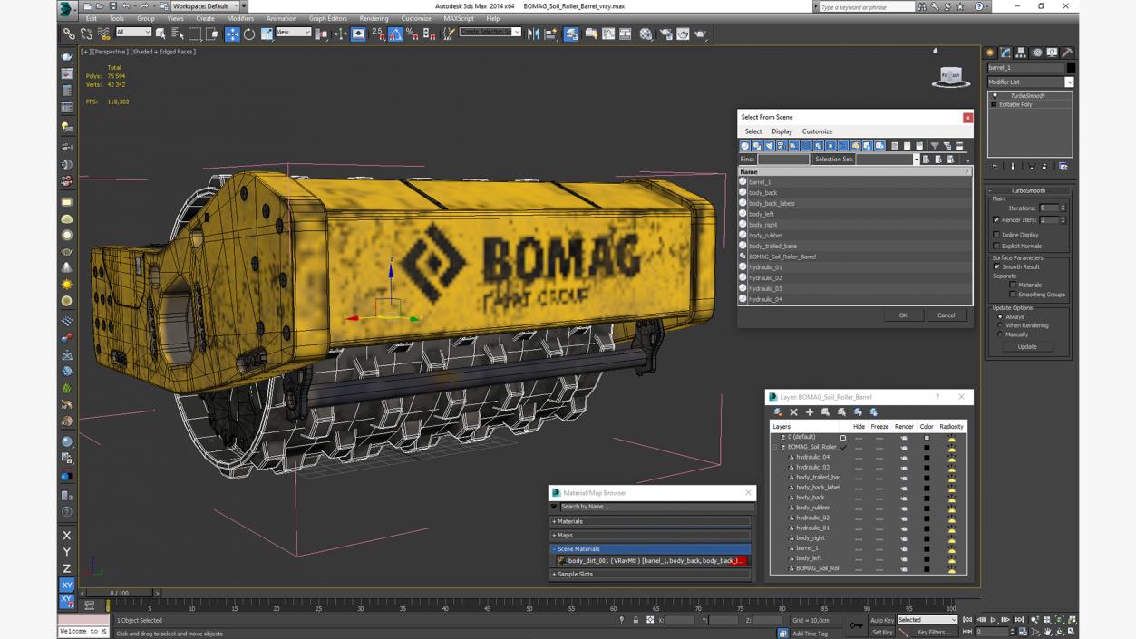 BOMAG Soil Roller Barrel 3D model