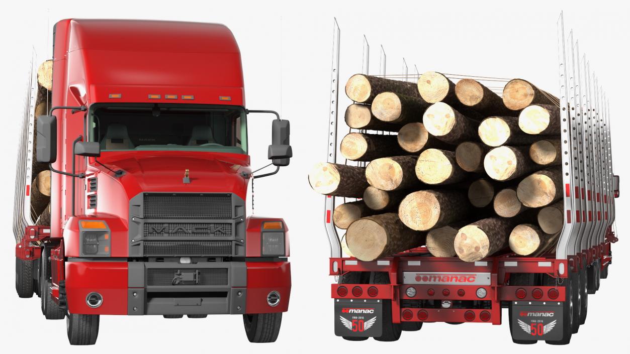 3D Mack Anthem Truck With Logging Trailer model