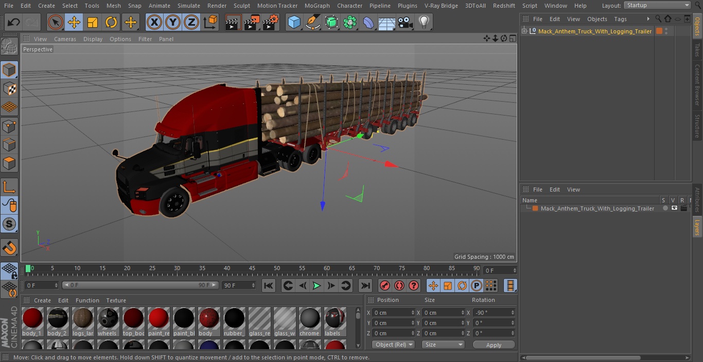 3D Mack Anthem Truck With Logging Trailer model