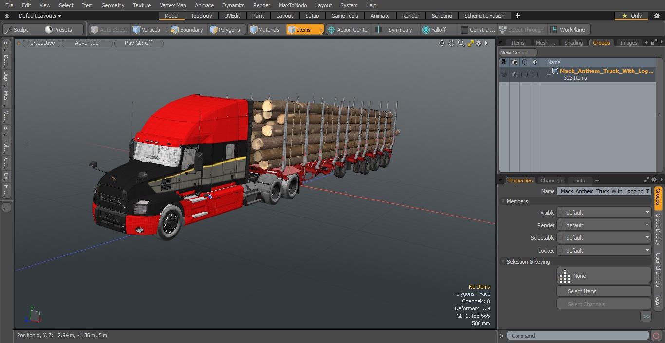 3D Mack Anthem Truck With Logging Trailer model