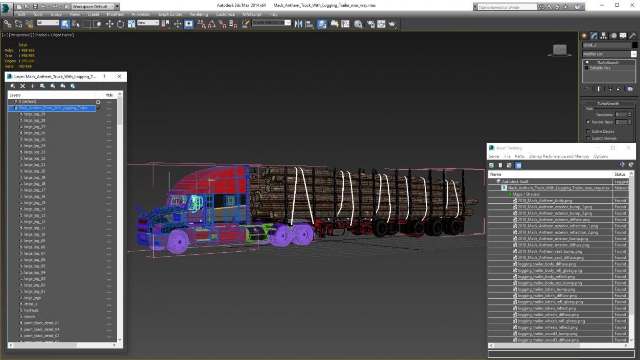 3D Mack Anthem Truck With Logging Trailer model