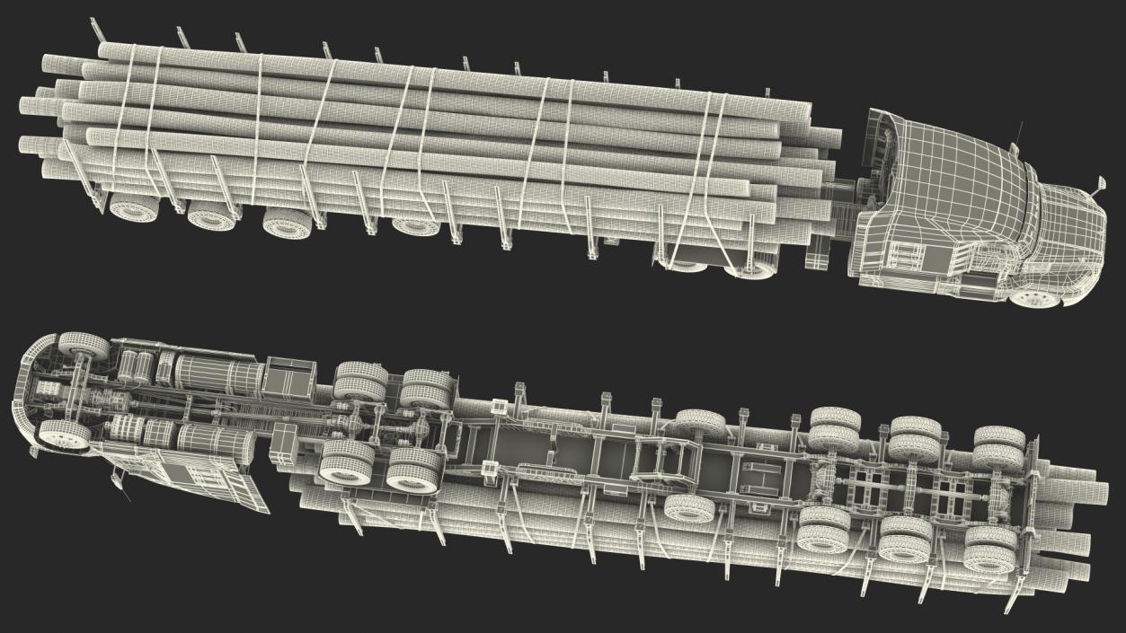 3D Mack Anthem Truck With Logging Trailer model