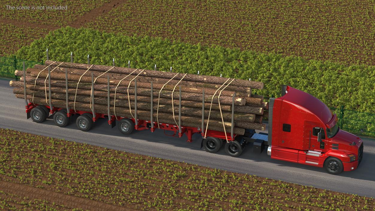 3D Mack Anthem Truck With Logging Trailer model