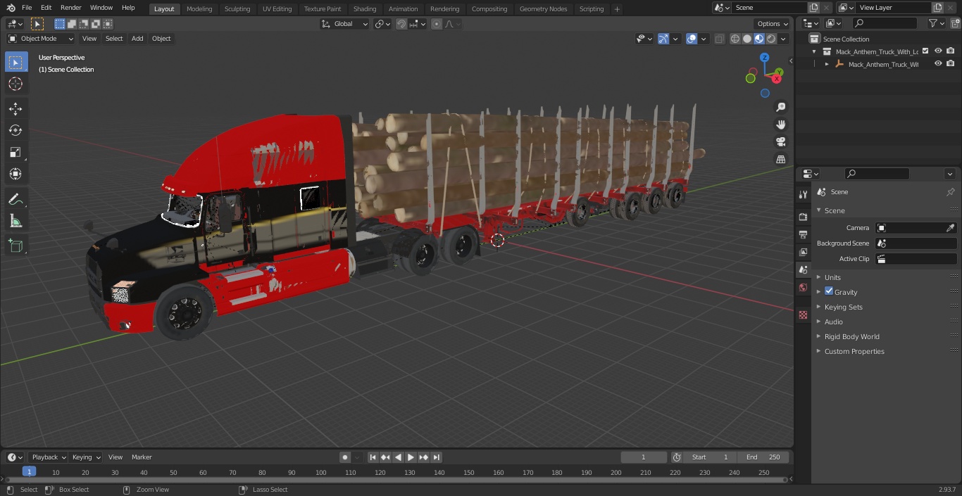 3D Mack Anthem Truck With Logging Trailer model