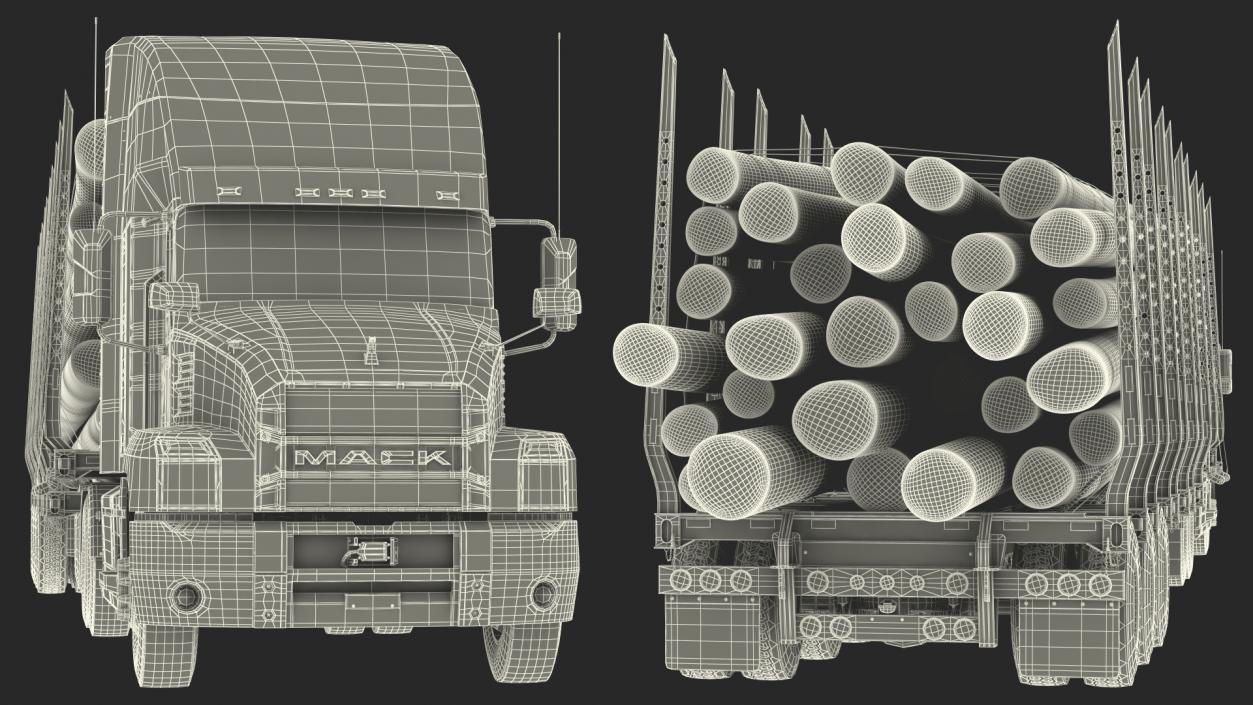 3D Mack Anthem Truck With Logging Trailer model