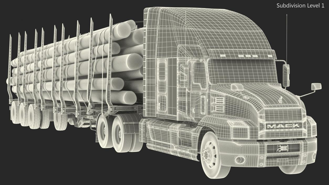 3D Mack Anthem Truck With Logging Trailer model