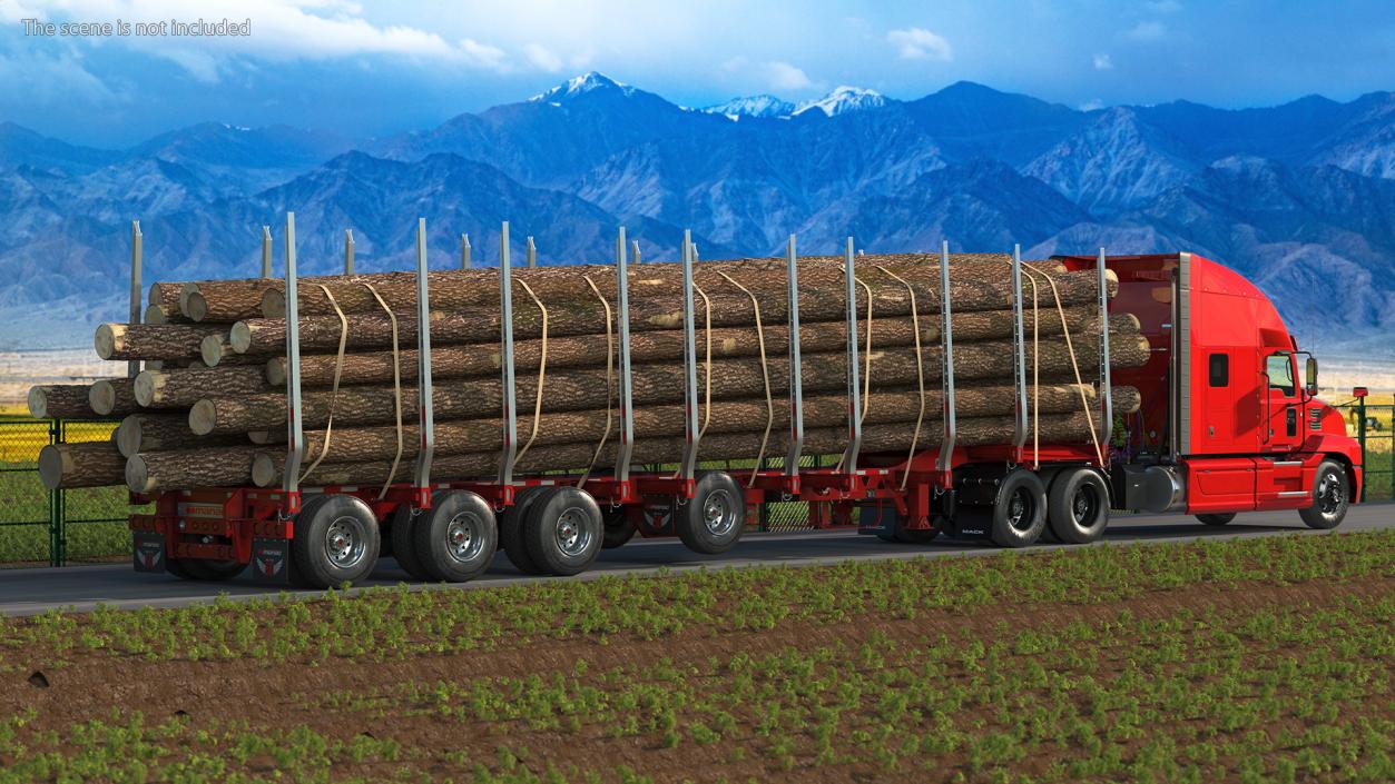 3D Mack Anthem Truck With Logging Trailer model